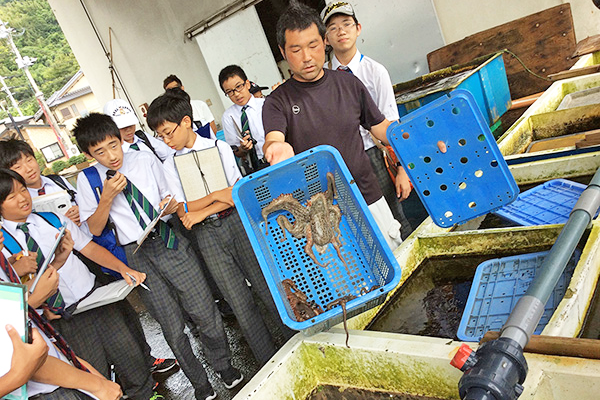 日本学園_収穫された生きたタコに思わず...（笑）