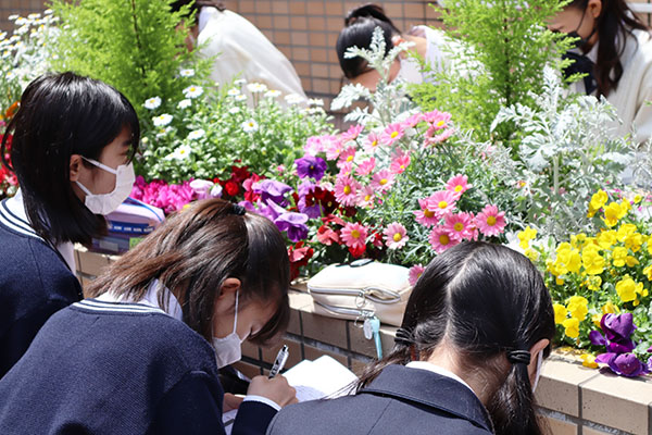 東京家政学院_正門側には花壇があり、四季ごとに綺麗な花を咲かせる