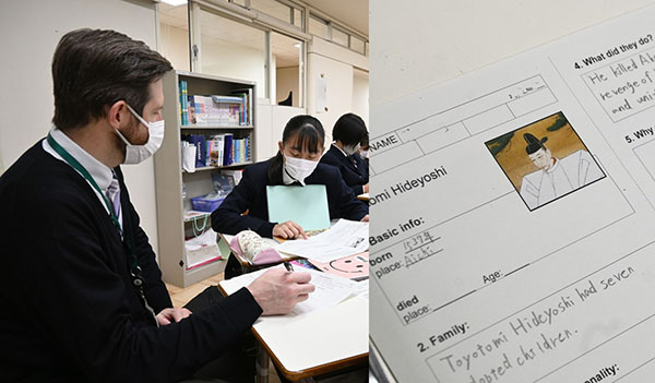 文京女子_中学２年生社会科のコラボ授業の様子。中学校では、数学や体育のコラボ授業も行われている。