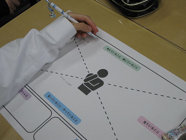 自修館_「SS」の授業で、ワークシートに書き込む